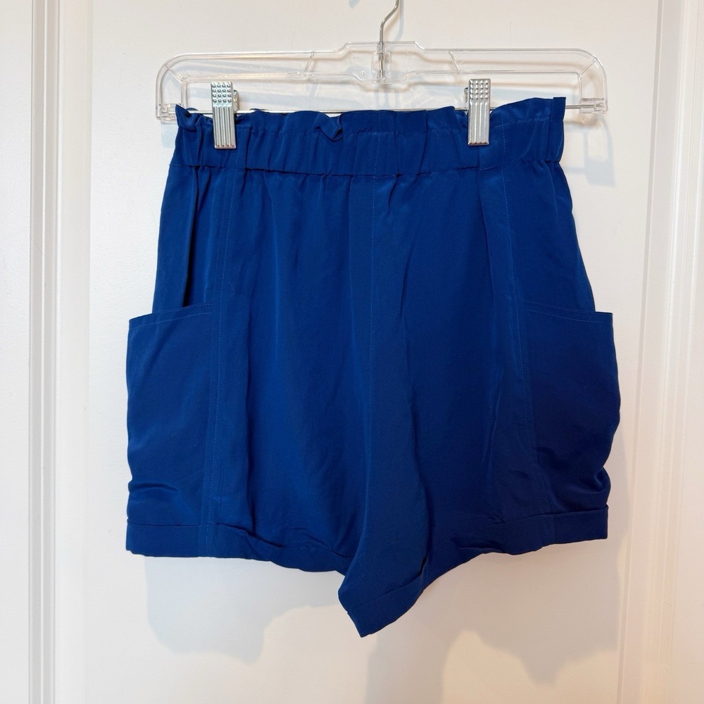 Aritzia Womens Baggy Silk High Rise Shorts Size XS Blue Quiet Luxury